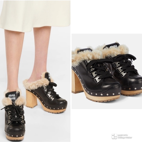 CURRENT SEASON Miu Miu Winter Platform Mules in Black NWT - Picture 1 of 15